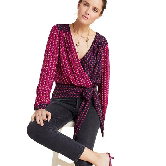 ANTHROPOLOGIE MAEVE BLOUSE WRAP LISA PUFFED SLEEVES SZ 2 FLORAL AESTHETIC V NECK - Picture 8 of 16